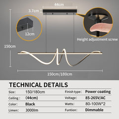 BAMDECOR A202 Modern LED Linear Pendant Lights with Dimmable LED (160cm/180cm-Black) 1.5 Meters