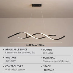 BAMDECOR A24122 Modern Minimalist Black Pendant Light Adjustable LED Chandelier for Dining Room and Bar