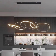 BAMDECOR A24126 Nordic Minimalist LED Pendant Light Adjustable Modern Ring Chandelier for Dining Room and Bar (Black) 1.5 Meters