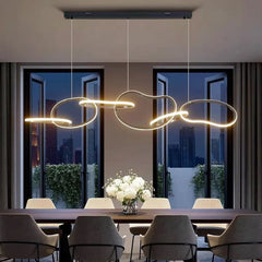 BAMDECOR A24126 Nordic Minimalist LED Pendant Light Adjustable Modern Ring Chandelier for Dining Room and Bar (Black) 1.5 Meters