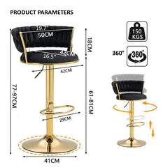 2x Height Adjustable Swivel Bar Stool Velvet Golden Base Barstools Chairs Padded Seat- Beige