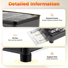 Portable Gas Stove Burner Butane BBQ Camping Gas Cooker With Non Stick Plate Black with Fish Pan and Lid