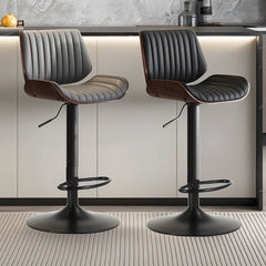 SERENITà European Wooden Modern Bar Stools Bistro Stool with Rotating and Aerodynamic Multi-levelled (Grey)