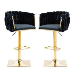 SERENITà Modern Velvet Breakfast Bar Stools Swivel Barstools Adjustable Counter Stools with Backrest Set of 2 Black