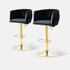 SERENITà Modern Velvet Breakfast Bar Stools Swivel Barstools Adjustable Counter Stools with Backrest Set of 2 Black