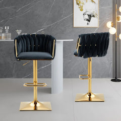 SERENITà Modern Velvet Breakfast Bar Stools Swivel Barstools Adjustable Counter Stools with Backrest Set of 2 Black