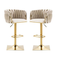 SERENITà Modern Velvet Breakfast Bar Stools Swivel Barstools Adjustable Counter Stools with Backrest Set of 2 iVORY