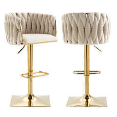 SERENITà Modern Velvet Breakfast Bar Stools Swivel Barstools Adjustable Counter Stools with Backrest Set of 2 iVORY