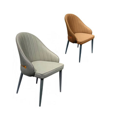 VELLUTO Dining Chairs Set Armchairs Mid Century Modern Kitchen Dining Room Chairs Faux Leather Accent Chairs Metal Vanity Lounge Chair with Back for Living Room Bedrooms Set of 2 (Brown)