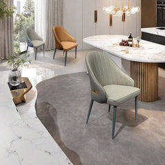 VELLUTO Dining Chairs Set Armchairs Mid Century Modern Kitchen Dining Room Chairs Faux Leather Accent Chairs Metal Vanity Lounge Chair with Back for Living Room Bedrooms Set of 2 (Brown)