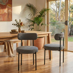 Plush Boucle Cushioned Elsa Dining Chairs in Slate Grey