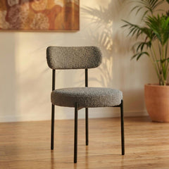 Plush Boucle Cushioned Elsa Dining Chairs in Slate Grey