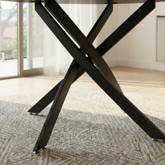 Round Marble-Effect Table-Black