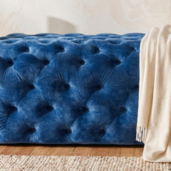 Elsa Navy Blue Velvet Ottoman-Rectangular