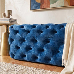 Elsa Navy Blue Velvet Ottoman-Rectangular