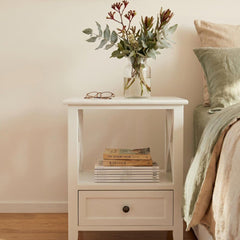 2-tier Bedside Table with Storage Drawer 2 PC Rustic White