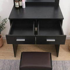 Fidel Vanity Set with Cushioned Stool and Lighted Mirror- Black