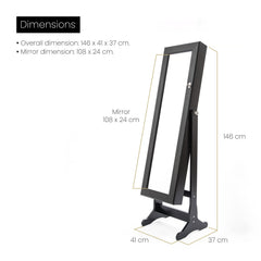 Mirror Jewellery Cabinet Organiser 2 Drawers LOWE 146cm BLACK