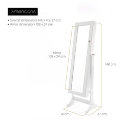 Mirror Jewellery Cabinet Organiser 2 Drawers LOWE 146cm WHITE
