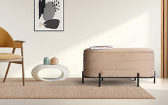 La Bella Coffee Table Storage Ottoman - Velvet Blanket Box Bench DEMI - CAMEL BEIGE