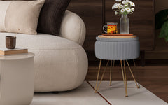 Side Table Storage Ottoman - Velvet Padded Stool Vanity Footstool REMY GREY