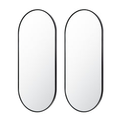 2 Set Wall Mirror Oval Aluminum Frame Bathroom 45x100cm BLACK