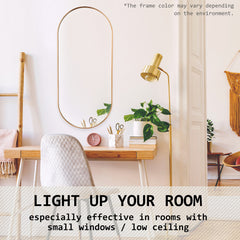 2 Set Wall Mirror Oval Aluminum Frame Bathroom 45x100cm GOLD