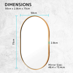 2 Set Wall Mirror Oval Aluminum Frame Bathroom 50x75cm GOLD