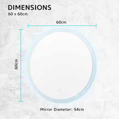 2 Set LED Wall Mirror Round Anti-Fog Bathroom 60cm