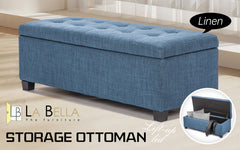 Storage Ottoman Stool 102cm Fabric DARK BLUE