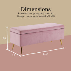 Storage Ottoman Stool Bench Seat 110cm Velvet PINK