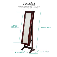 Mirror Jewellery Cabinet Storage Organiser LUVO 146cm WALNUT