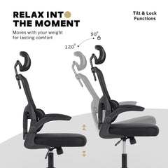Work Office Chair - Lumber Support, Flip-up Armrest, Adjustable Headrest SITIO - Black