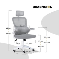 Work Office Chair - Lumber Support, Flip-up Armrest, Adjustable Headrest SITIO - GREY