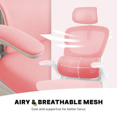Work Office Chair - Lumber Support, Flip-up Armrest, Adjustable Headrest SITIO - Pink