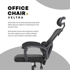 Ergonomic Reclining Office Chair - Lumbar Support, Adjustable Headrest VELTRA - BLACK