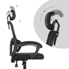 Ergonomic Reclining Office Chair - Lumbar Support, Adjustable Headrest VELTRA - BLACK