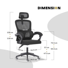 Ergonomic Reclining Office Chair - Lumbar Support, Adjustable Headrest VELTRA - BLACK