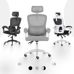 Ergonomic Reclining Office Chair - Lumbar Support, Adjustable Headrest VELTRA - GREY