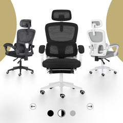Ergonomic Reclining Office Chair - Footrest, Lumbar Support, Adjustable Headrest VELTRA - BLACK