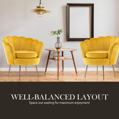 Armchair Padded Lounge Chair Accent Velvet Shell Scallop YELLOW