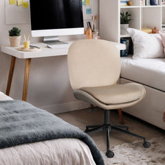 Office Desk Chair - Velvet Armless Swivel Study Seat OVOID PALE KHAKI