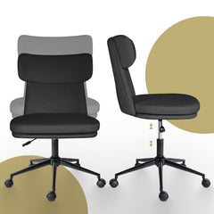 Office Desk Chair - PU Leather Home Office Swivel Chair Computer Seat BLACK