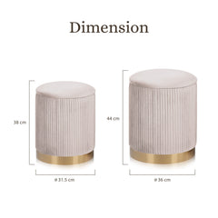 2X Side Table Storage Ottoman - Velvet Stool MIRA Cream