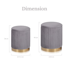 2X Side Table Storage Ottoman - Velvet Stool MIRA Grey