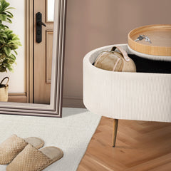 Coffee Table Storage Ottoman - Corduroy Padded Blanket Box Bench ESME CREAM