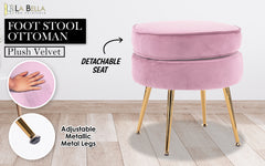 Ottoman Foot Stool Velvet Fabric Metal Leg Round PINK