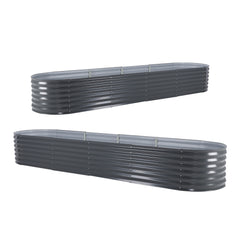 2X Raised Garden Bed Galvanised Steel Planter Oval 320 x 80 x 45cm GREY
