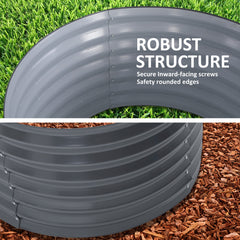 2X Raised Garden Bed Galvanised Steel Planter Oval 320 x 80 x 45cm GREY