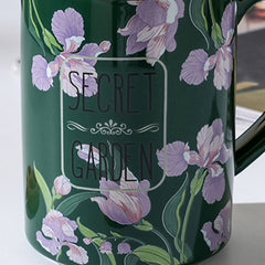 2X High-Fired Ceramic Porcelain Mug Set with Lid 400ml Vintage Floral Tea Spoon GREEN